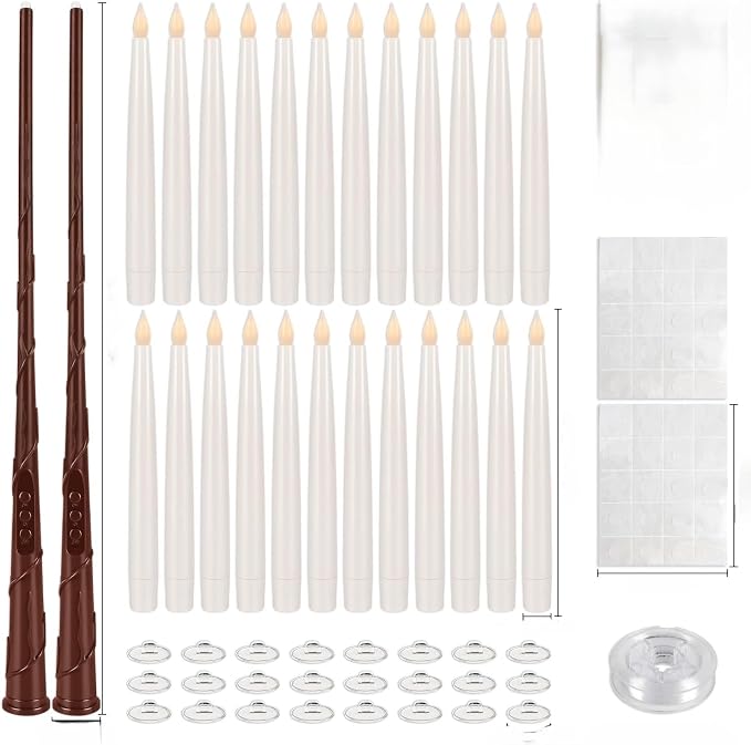 YOROXRG 24 Pack Halloween LED Magic Hanging Floating Candles, Taper Flickering Flameless with 2 Magic Wands - Candle Set for Halloween, Christmas, Weddings, Birthdays & Fantasy Ambiance...
