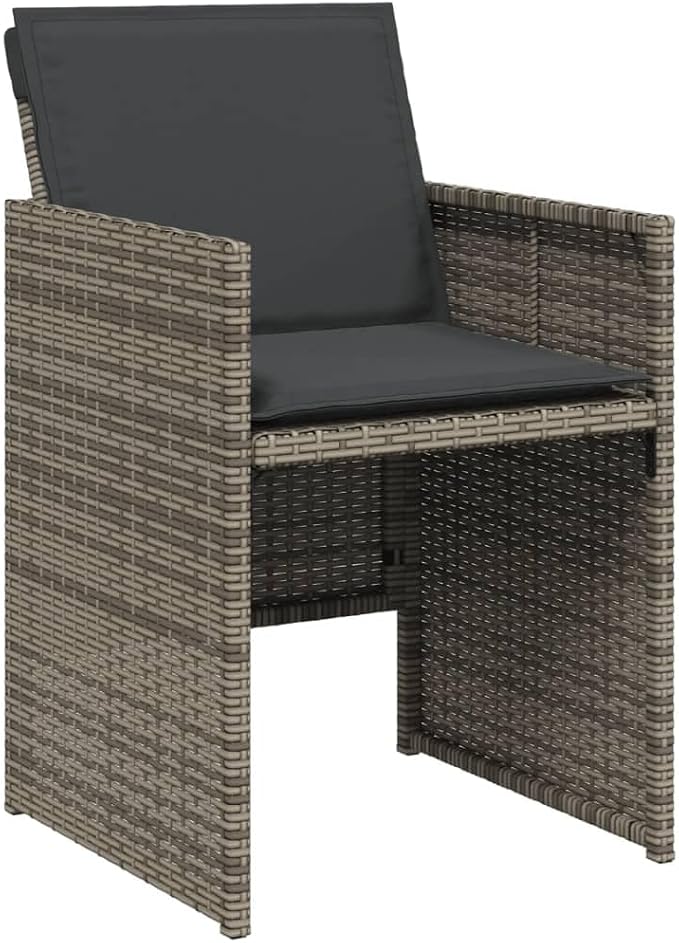 15-Piece Patio Dining Set with Cushions Gray Poly Rattan Outdoor Furniture Set for Backyard Garden Balcony Porch with Foldable Chairs and Acacia Wood Table