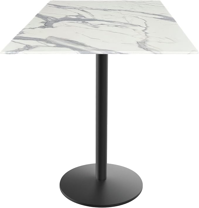Holland Bar Stool Co. 36" Tall OD214 Indoor/Outdoor All-Season Black Wrinkle Table with 32" x 32" Square White Marble EuroSlim Top