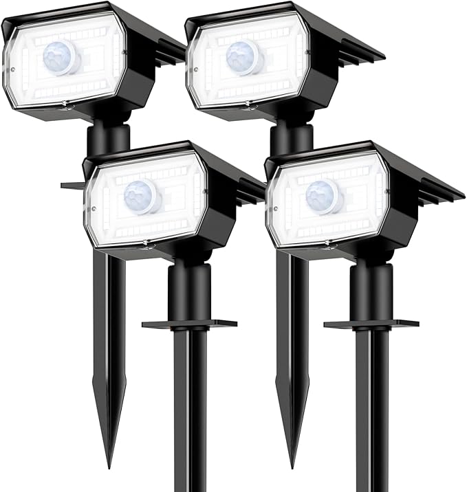 nipify Solar Lights Outdoor Waterproof, Motion Sensor Spot Lights- 4 Pack/56 LED/3 Modes Solar Powered Spotlights 2-in-1 Auto On/Off Landscape Lighting for Outside Yard Wall Garden, Cool White | 4 Pack/3 Modes/56 LED, Cool White, Solar Powered, Lightin...