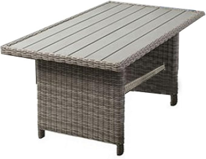 Benjara BM302141 59 in. Slatted Surface Faux Wicker Outdoor Aluminum Dining Table Gray
