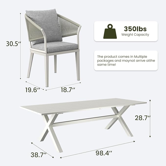 LayinSun 13 Piece Outdoor Dining Table Set, Aluminum Modern Rectangular Dining Table and All-Weather Wicker Chairs Set for Patio Deck Indoor Decor Kitchen