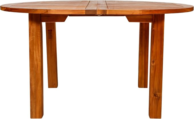 Patio Wise Round Acacia Wood Patio Table, Indoor/Outdoor Wooden Dining Tables, Deck, Balcony, & Porch Furniture, 57-Inches Long x 57" Wide x 29 ½ -Inches High with 2-Inch Umbrella Hole, Teak