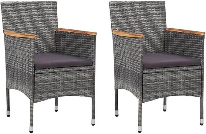 Afuera Living 3-Piece Poly Rattan Patio Dining Set, Gray and Brown, Acacia Wood Table, Weather-Resistant Steel Frame, Cushioned Seats, Modern Style for Outdoor Garden, Balcony, or Terrace Dining