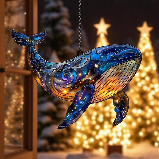Whale Acrylic Suncatcher, Boho Suncatchers for Window Hanging Ornament, Stained Glass Effect Art Garden Decor for Whale Lover, Gifts for Mother's Day, Mom, Grandma, Wife, Women, Nana