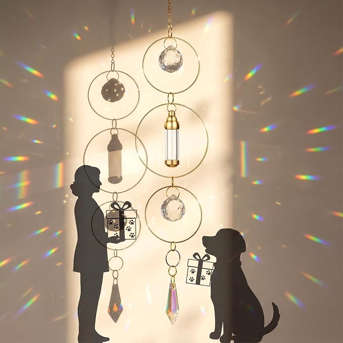 Yalikop Pet Memorial Suncatcher Dog Cat Memorial Gifts Pet Loss Bereavement Remembrance Sympathy Gifts Suncatcher Urn Bottle Ashes Pendant Cremation Jewelry Keepsake(Ring)