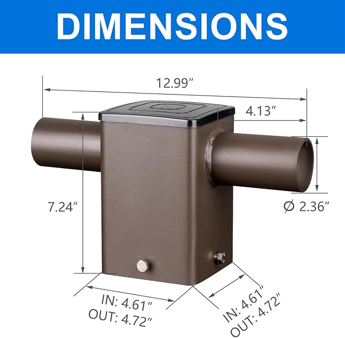 180 Degree Square Horizontal Tenon Adaptor with 2 Arms for 4 inch Square Pole, 2 Horizontal Mounting Bracket with Accessories Pole Light Adapter, Bronze Steel, Slip Fitter Mount Converter