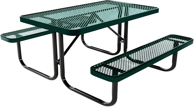 COATEDOUTDOORFURNITURE Heavy-Duty Portable Outdoor Kids Table, Expanded Metal Kids Picnic Table, Commercial-Grade Picnic Table, Made in America (4ft Rectangular, Childrens, Textured Dark Green)