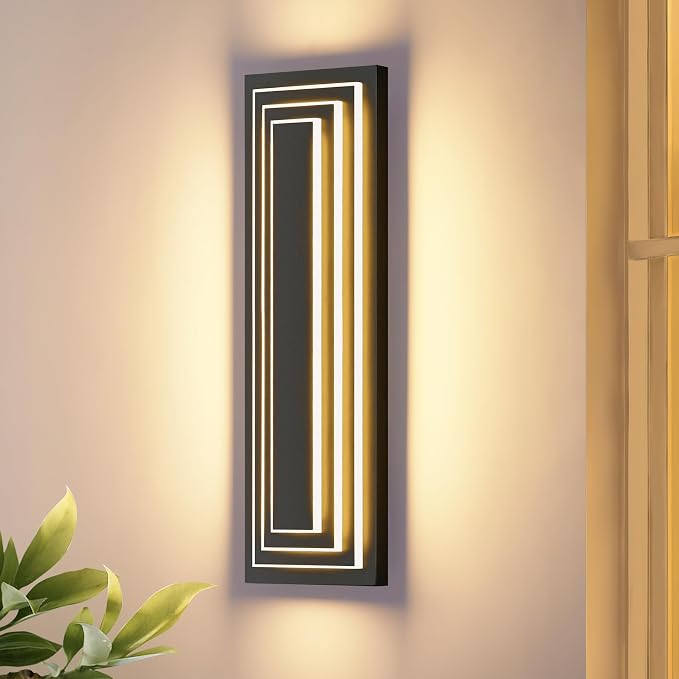Outdoor Wall Lights,3-ier Large Exterior Lighting Fixtures 23.6 in | Modern Outdoor Wall Sconce For Front Porch,Garage, Waterproof LED 3000K Warm White 36W Light Bead, 360° Angle,1 Pack