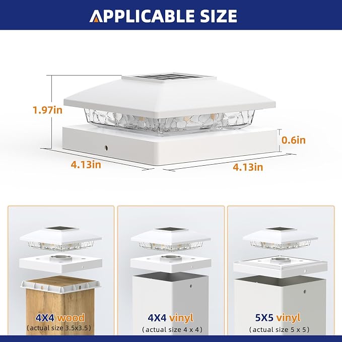 APONUO Solar Post Cap Lights for 4x4 5x5 Posts - IP64 Waterproof, 6500K LED, No-Wire Fence Lights & Deck Lights for Patio Garden Yard Patio, White-Cool White, 20 Pack