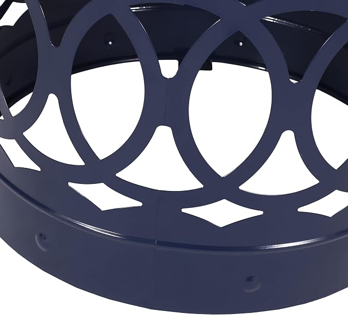 Set of 2 Navy Blue Metal Outdoor Side Tables, Round Patio End Tables, Weather Resistant Accent Stools, Geometric Cutout Design, Indoor & Outdoor Decorative Tables for Garden, Balcony, Living Room