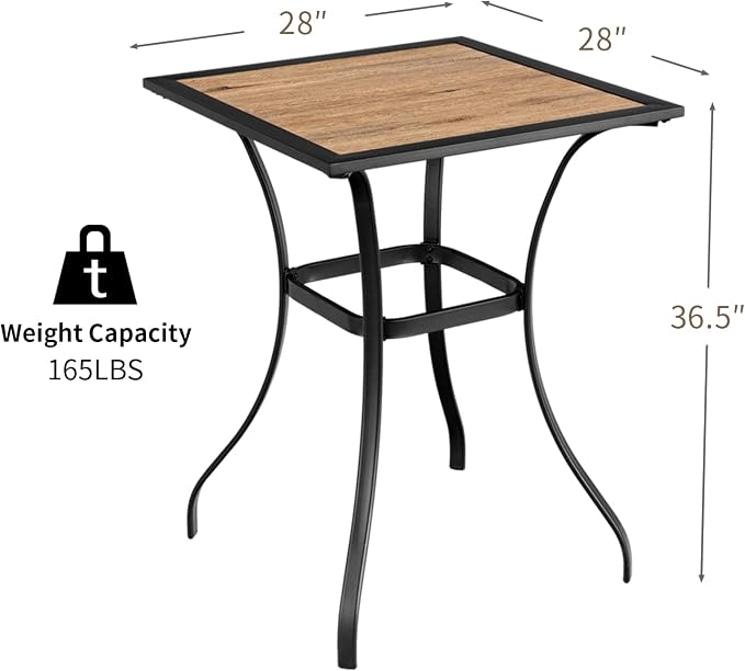 Tangkula 28 Inches Patio Bar Table, Outdoor Steel Square Bar Table with Reinforced Steel Structure, Curved Legs & Non-Slip Footpads, Outside Bistro Bar Table for Poolside, Patio, Backyard