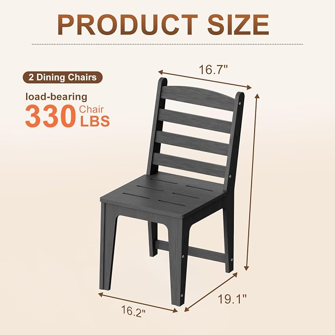 HDPE Outdoor Patio Dining Chair All Weather Resistant Set of 2, Black | Slatted Back Dining Armless Chair, Weatherproof Outdoor Side Chair Patio Furniture for Poolside Garden Backyard Deck Indoor