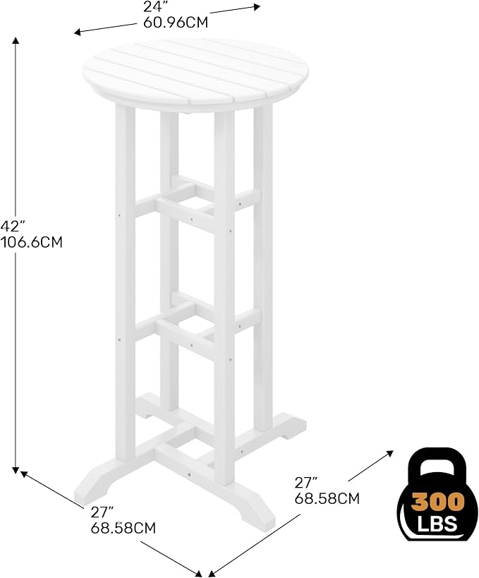 Costaelm Outdoor Bar Table, 42" Counter Height Round Patio Cocktail Bar Table, Patio Bar Table Bistro Dining Table Pub Table for Front Porch Deck, Backyard, Garden, White