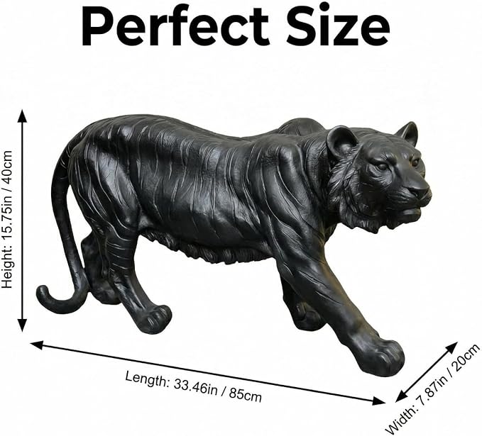 Black Walking The Tiger Garden Statue, 33.46" Outdoor Animal Decor | Extra Large, Realistic Fur Texture & Stripes, For Lawn, Patio, Yard
