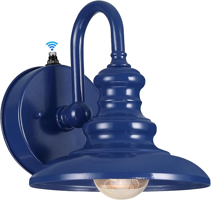 Dusk to Dawn Sensor Outdoor Gooseneck Barn Light Fixtures Blue | Exterior Wall Sconce Lighting Rustic Outside Porch Lantern Farmhouse Wall Mount Lamp for House Garage Patio