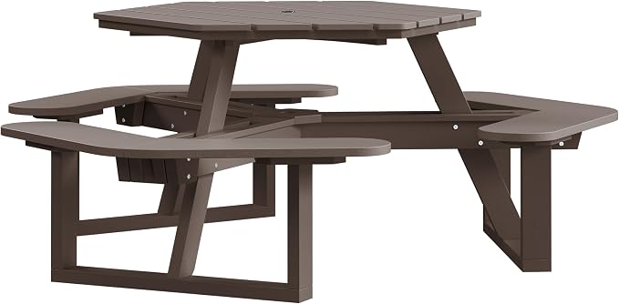 Shoreline Made in USA Hexagon Picnic Table, Seating for 6, Mangrove Brown