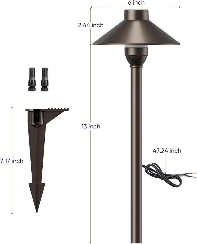 PARTPHONER Low Voltage Landscape Lighting 1-Pack, Aluminum 12V Pathway Light with G4 Bulb, Waterproof Oil Rubbed Bronze Color Wired Path Light with Connectors for Walkway Yard Garden
