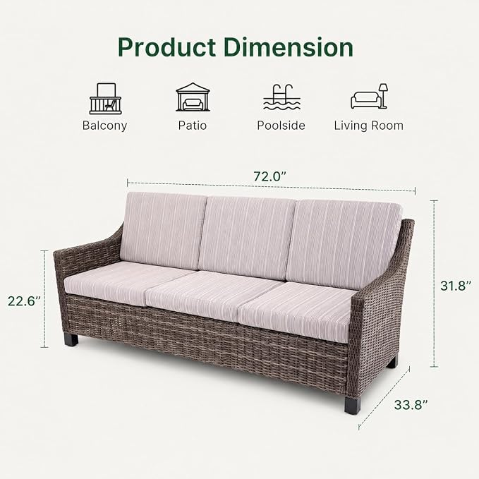 Wicker Patio Conversation Set, Outdoor Patio Furniture Set with Deep Seating, Wide Armrests & Thick Cushions, All-Weather Outdoor Furniture Set for Patio, Porch, Deck & Backyard
