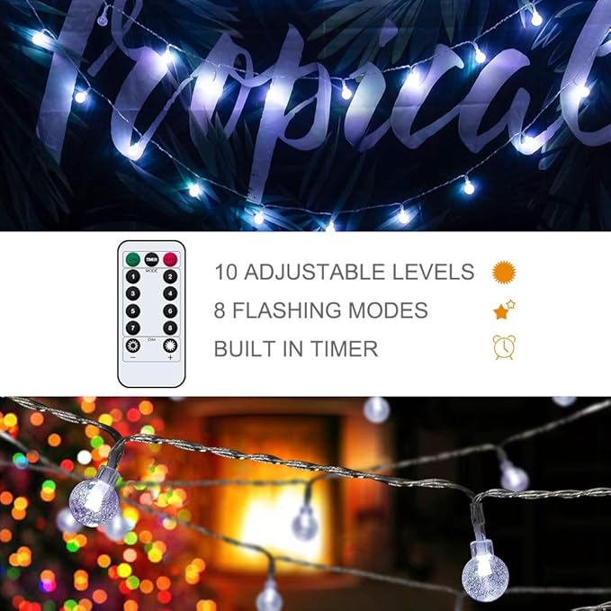 Metaku Cool White Globe String Lights Fairy Light 26ft 60LED & Remote | Battery Operated Indoor Outdoor Hanging String Lights Christmas Lights for Home Party Patio Garden Classroom Wedding