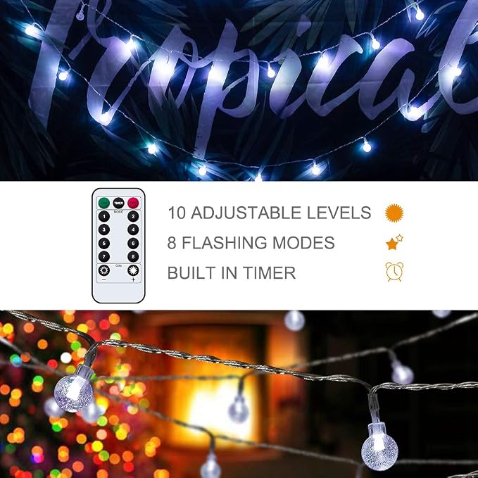 Metaku Cool White Globe String Lights Fairy Light 16ft 50LED & Remote | Battery Operated Indoor Outdoor Hanging String Lights Christmas Lights for Home Party Patio Garden Classroom Wedding