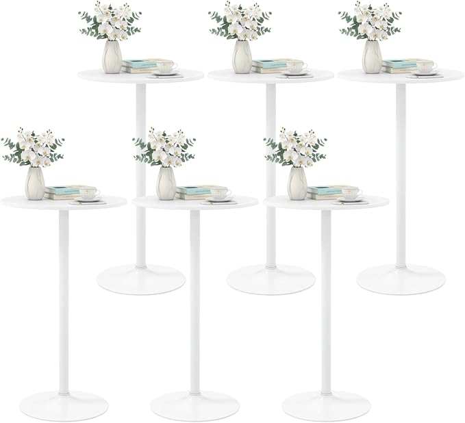 ERGOMASTER Two-in-one Adjustable Height Bar Tables, 24-inch Round Cocktail Table with Sturdy Metal Base, 40"/22" Two Convertible Height High Top Pub Table for Home Bar, Restaurant Bistro (6, White)