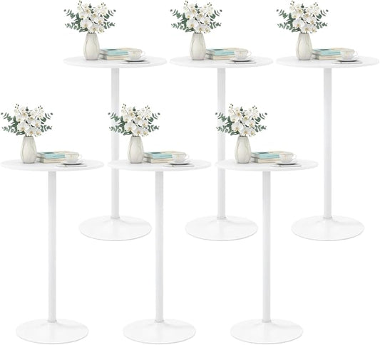 ERGOMASTER Two-in-one Adjustable Height Bar Tables, 24-inch Round Cocktail Table with Sturdy Metal Base, 40"/22" Two Convertible Height High Top Pub Table for Home Bar, Restaurant Bistro (6, White)