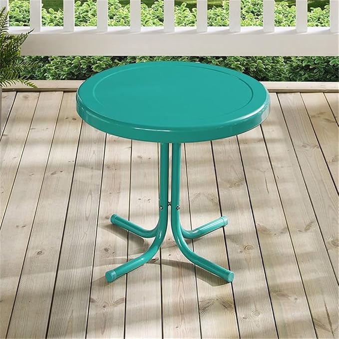 Pemberly Row Modern Steel Patio End Table, 22" W x 22" D x 18.9" H, Turquoise Gloss Finish, Weatherproof Powder-Coated, Retro Outdoor Furniture for Balcony, Porch, or Small Patio Spaces