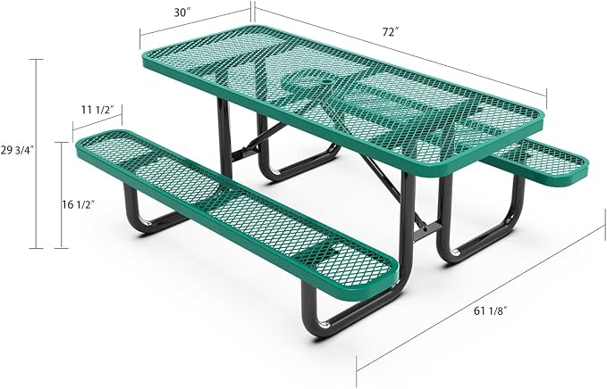 6' Rectangular Picnic Table, Expanded Metal, Green (72" Long)