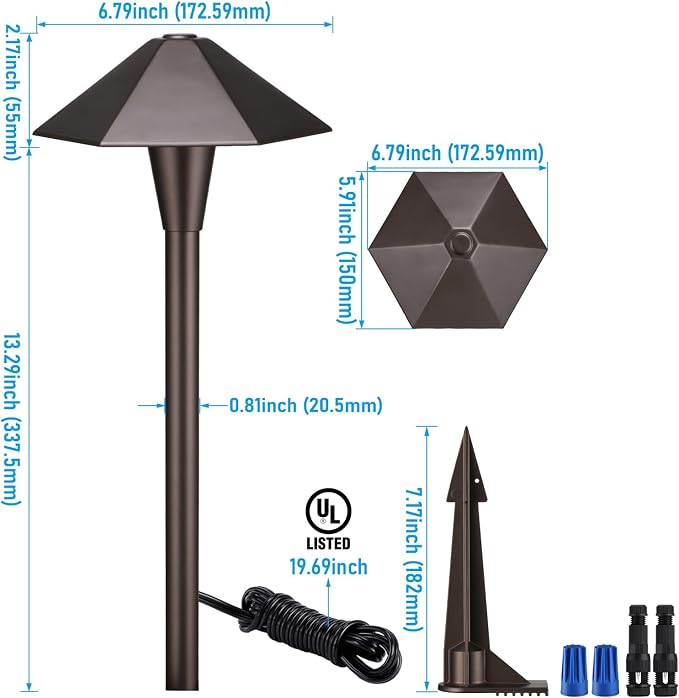 LEONLITE 6-Pack 5CCT Low Voltage LED Pathway Lights, Hexagon Head | 12-24V AC/DC, IP65, Landscape Path Lights, for Walkway Yard Garden, 1800/2700/3000/4000/5000K, Oil Rubbed Bronze, Aluminum