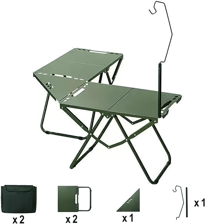 Outdoor Multifunctional Folding Grill Table, Portable Foldable Tactical Combinable Table and Chair, Camping Lamp Stand for Household, Camping, Fishing, BBQ, Picnic