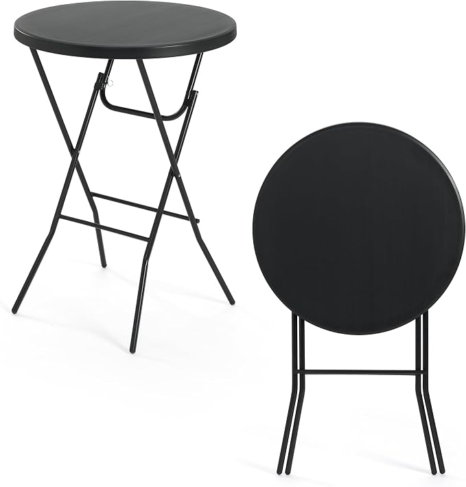 32'' Round Folding Table, HDPE Portable Bar Height Table with Removable Legs for Indoor Outdoor Wedding Event, Gathering, Parties, Commercial Events, Black