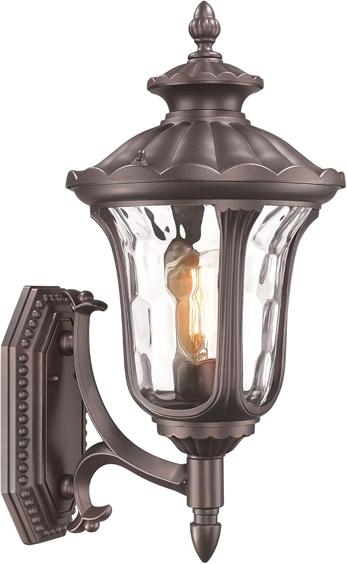 Outdoor Wall Light Fixtures Mount, Waterproof Exterior Wall Lanterns with Water Ripple Glass, Outside Sconces, Front Porch Lights for House Garage Doorway Patio, 22'' Large Oil-Rubbed Bronze