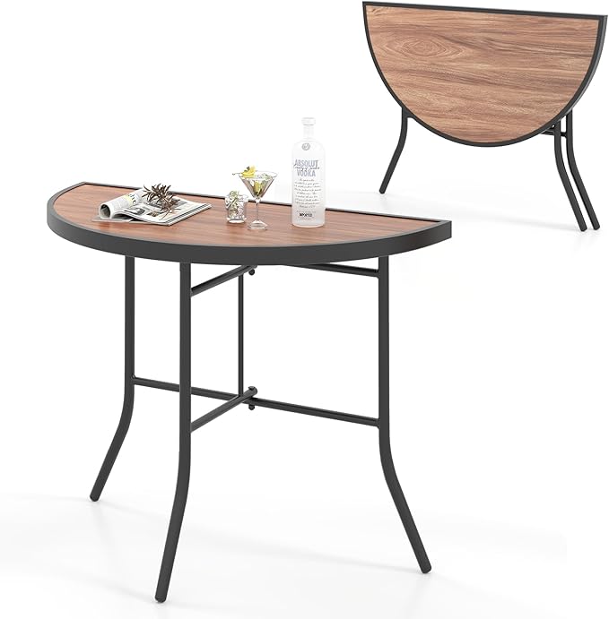 Giantex Half Round Folding Table, Half Moon Dining Table with Heavy-Duty Metal Frame, Portable Space-Saving Semi-Circle Bistro Table for Banquet Event Patio Garden Entryway (1)