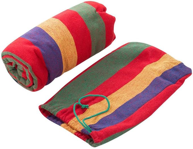 Kichvoe Double Thickened Canvas Hammock Swing for Outdoor Camping, 280x150cm Red Hanging Sleeping Bed with Two Rope Straps and Carry Bag, Suitable for Garden and Patio Relaxation