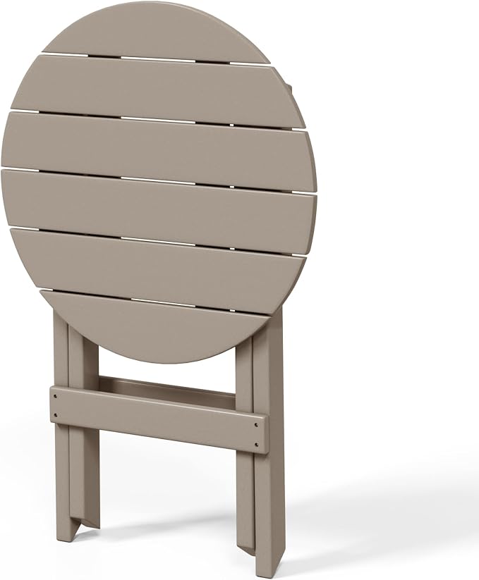 WestinTrends Malibu HDPE Outdoor 24.5 Inch Round Portable Folding Patio Dining Table, Weathered Wood