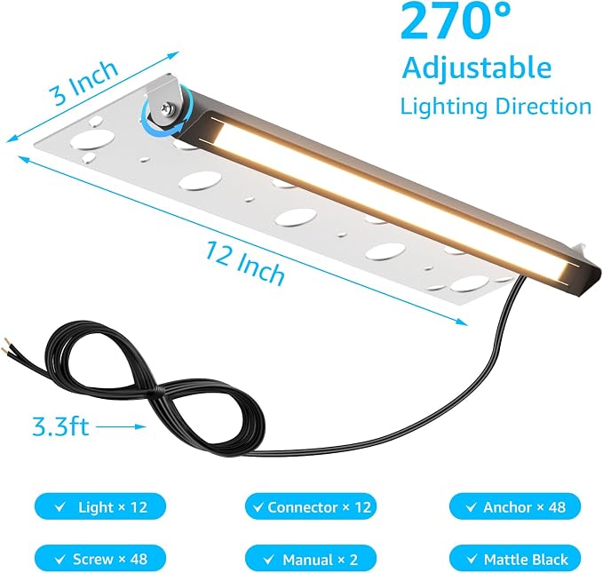 SUNVIE 12 Inch LED Hardscape Lighting 2700K Soft White Retaining Wall Lights 7W LED Landscape Lighting 12-24V Low Voltage Step Lights Outdoor with Connectors Waterproof Hardscape Paver Light, 12 Pack