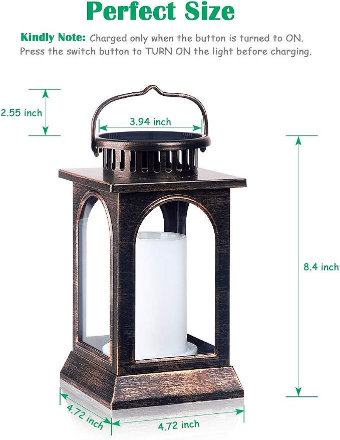 TomCare Flickering Flame Solar Lights Outdoor Metal Hanging Lantern, 2 Pack | Realistic Flame Effect, Charges in 6-8 Hours, 10-12-Hour Runtime, IP65 Waterproof, Auto On/Off for Patio, Garden and Porch