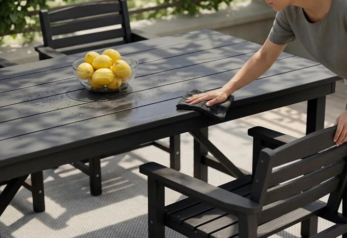 5-Piece Outdoor Dining Set for 4,Black | HDPE table, chairs included, umbrella hole design, weather-resistant furniture, perfect for balcony, deck, backyard