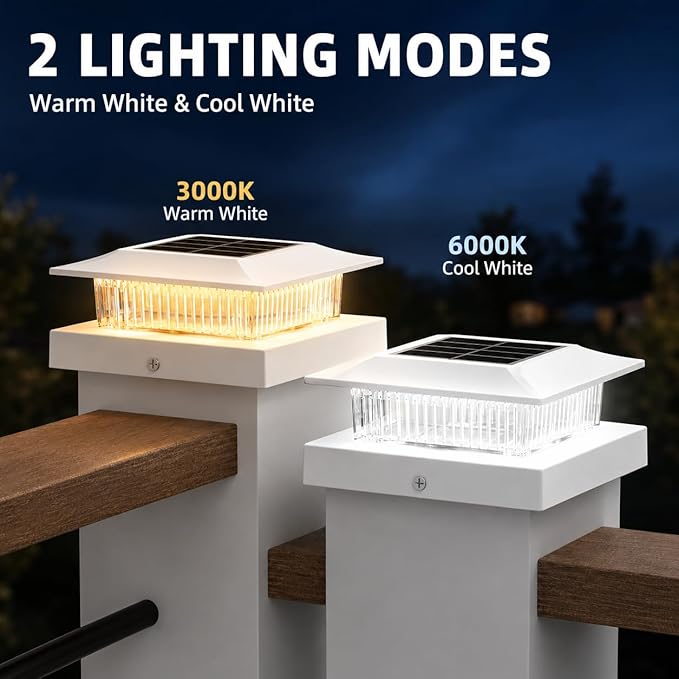 16 Pack Solar Post Cap Lights 4x4, Dual-Color Waterproof Fence Post Solar Lights, Fits 4x4 Vinyl or 3.5x3.5 Wood Posts, Dusk to Dawn Outdoor Lighting for Deck, Garden & Porch Decor, White