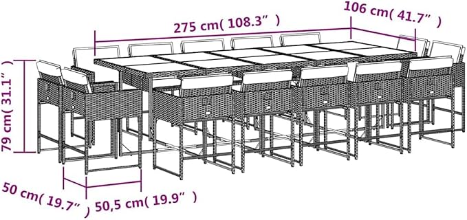 15 Piece Patio Dining Set with Cushions, Foldable Poly Rattan Garden Furniture Table and 14 Chairs, Space-Saving Cube Design for Backyard Deck