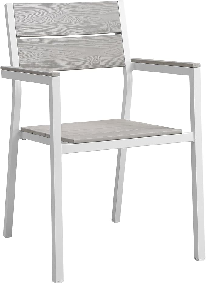 Modway Maine 5-Piece Aluminum Dining Table and Chair Outdoor Patio Set in White Light Gray