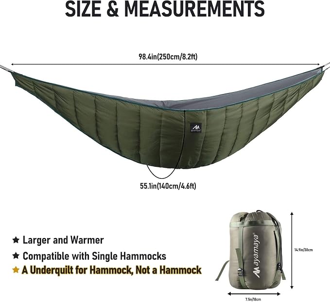 AYAMAYA Single Hammock Underquilt Green + Hammock Bug Net with Hanging Bag