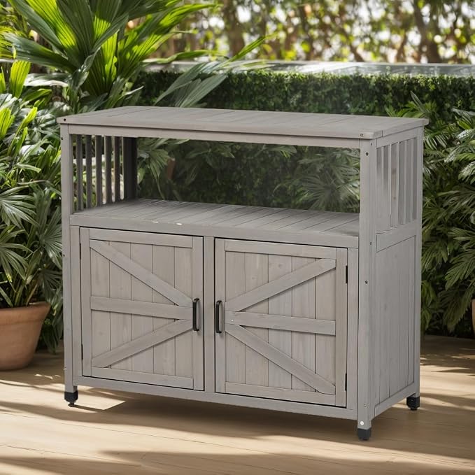 KEIKI 42 x 37 in Outdoor Storage Cabinet with 2 Doors Buffet Cabinet Sideboard Bar Table for Indoor