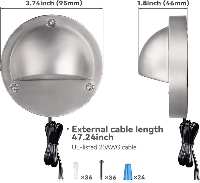 LEONLITE 12-Pack 5CCT 3.74inch Low Voltage LED Deck Light, Satin Nickel | 180LM, 12-24V AC/DC, CRI90, UL Listed, Die-cast Aluminum Housing, Frosted Glass Lens, 1800K/2700K/3000K/4000K/5000K