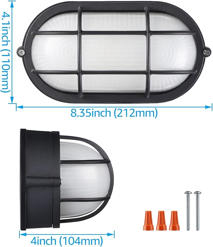 LEONLITE 2-Pack 8.5'' Bulkhead Light, Oval Bulkhead Wall Light, E26 Base | Match with 40W Bulb, ETL & UL Listed, Aluminum with Frosted Glass, Nautical Outdoor Lighting, Wall & Ceiling Mount