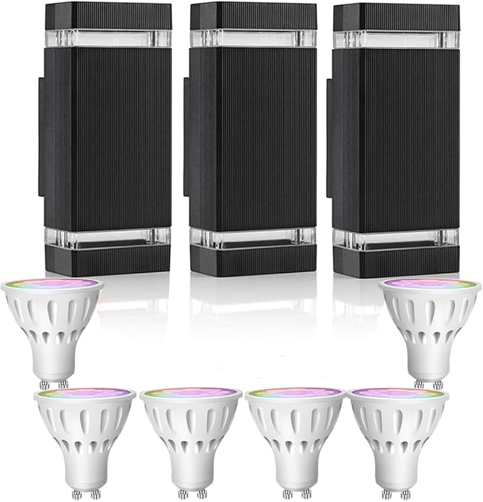 RGB+CCT Outdoor Wall Light 3 Pack, App Control Up Down Wall Sconce, Color Changing 2700K–6500K Exterior Lighting, Waterproof Aluminum LED Porch Lights for Garage Patio Front Door (3 Pack)