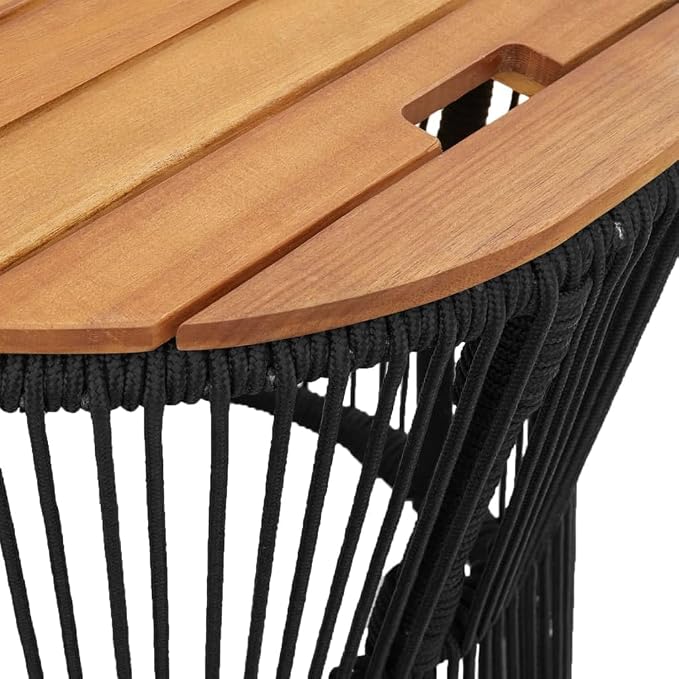 vidaXL Patio Side Tables Set - 2 Pcs, Wooden Top, Black Poly Rattan, Nesting Design, Outdoor Garden Furniture, Elegant & Space-Saving, Acacia Wood Tabletops, Ideal for Backyard or Patio, 19.7" & 15"