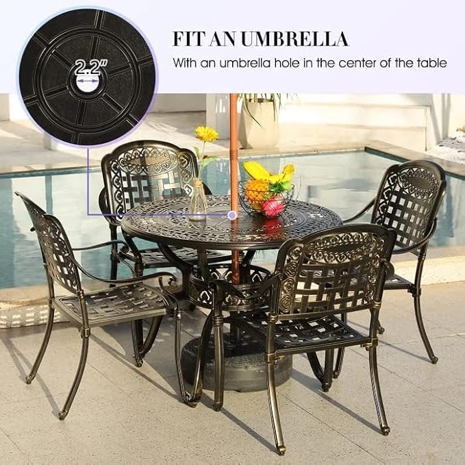 Patio Dining Table,Cast Aluminum Patio Table with Umbrella Hole, Outdoor Bistro Table for Backyard, Garden, Patio(40" Round Table)