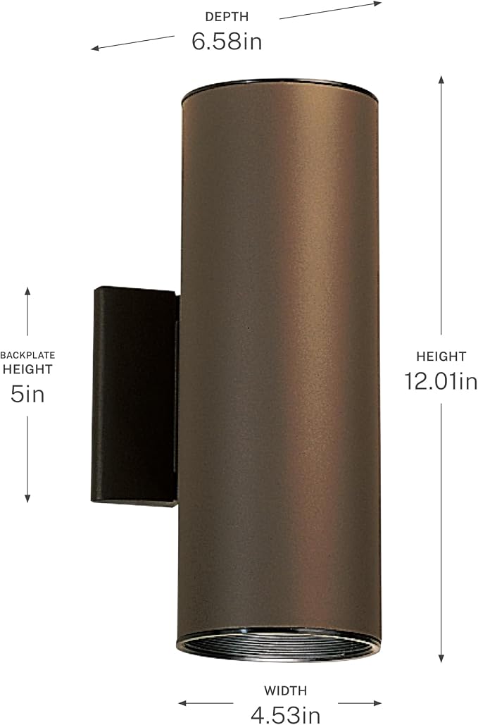 Kichler Cylinders 12" 2-Light Outdoor Cylinder Wall Sconce in Architectural Bronze, (12" H x 4.75" W), 9244AZ